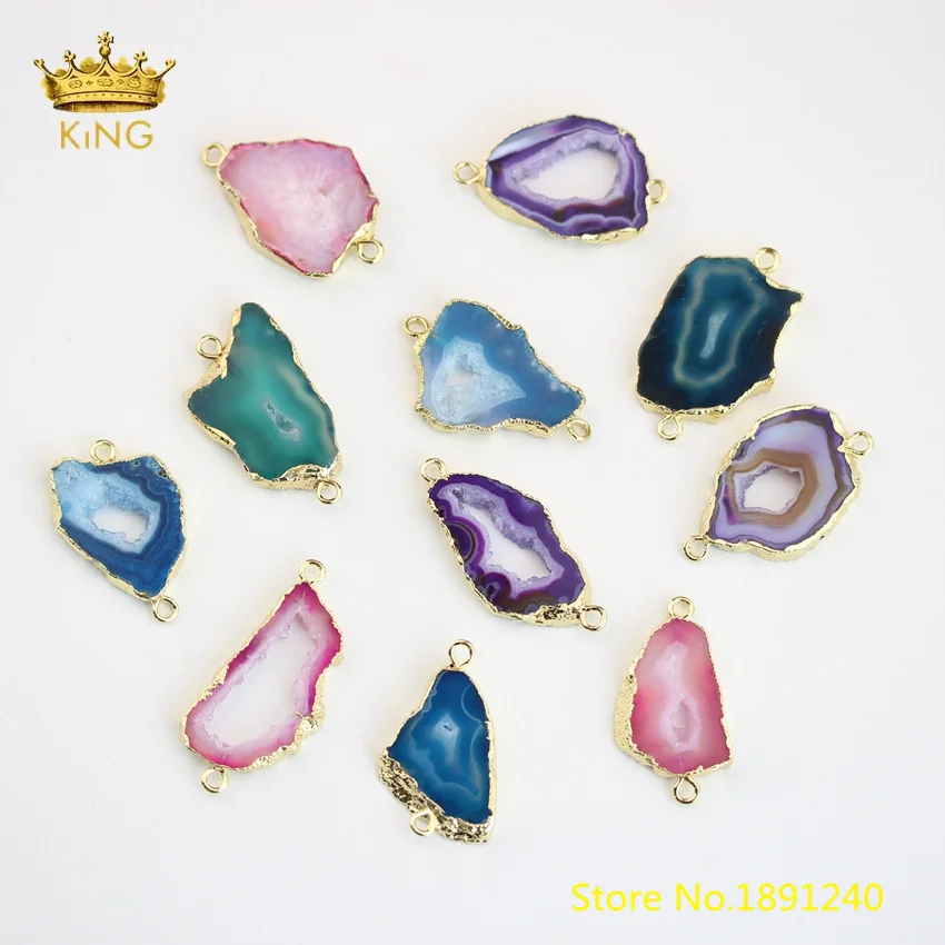 

5pcs Slice Druzy Connectors Crafts Bracelet,Freeform Slab Geode Agates with Gold Edged Drusy Necklace Chokers Jewelry Bulk HS16