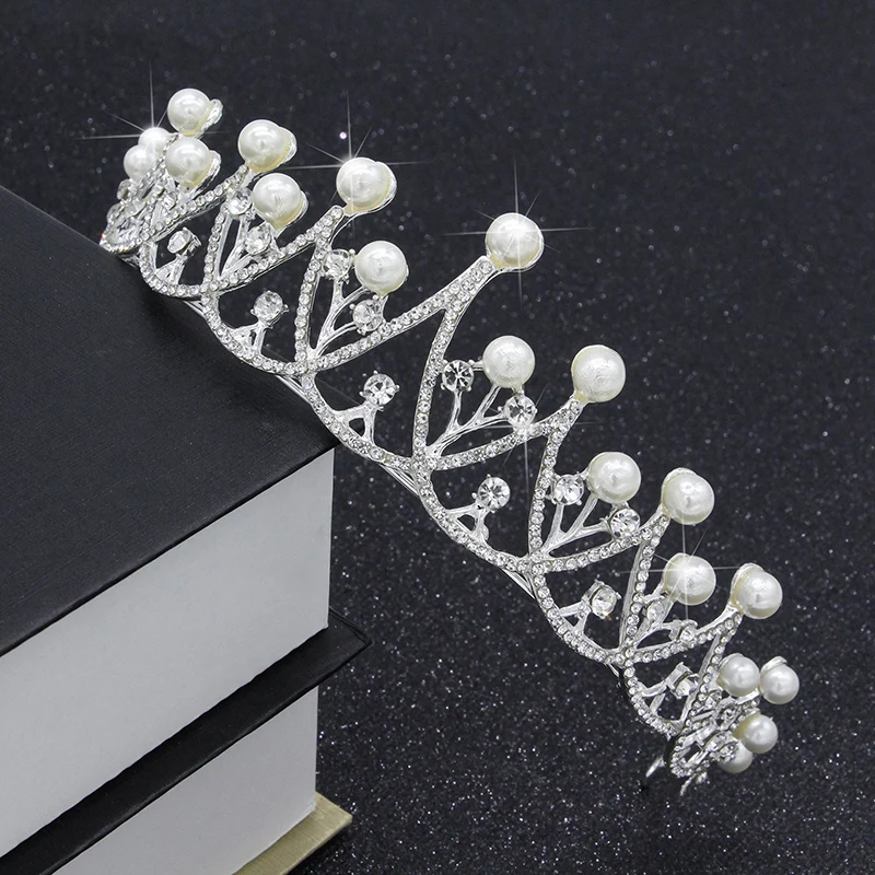 Korean Wedding Tiara Crown Pearl Jewelry Headband Pageant Party Korona