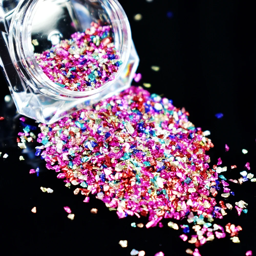 

0.4-0.6mm Irregular Glass Broken Fragments 3d Nail Glitter Art Mix Color DIY Design Nail Decoration Beads Manicure D8118