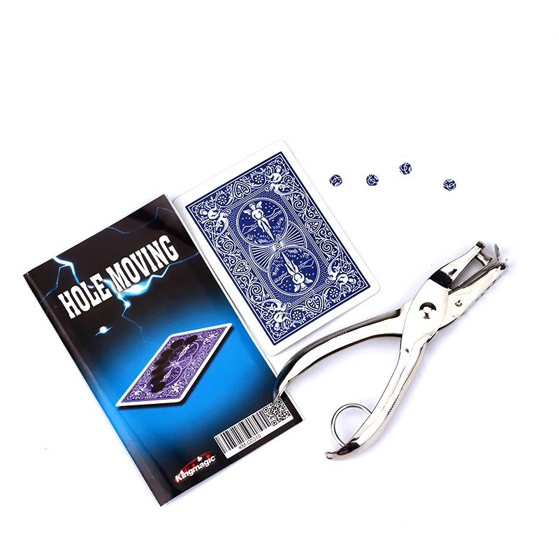 

Hole Punch Card + Puch Bicycle Illusiveness Magic Tricks Moving Hole Card Hollow Transfer Card Magic Props Close Up Magic Trick