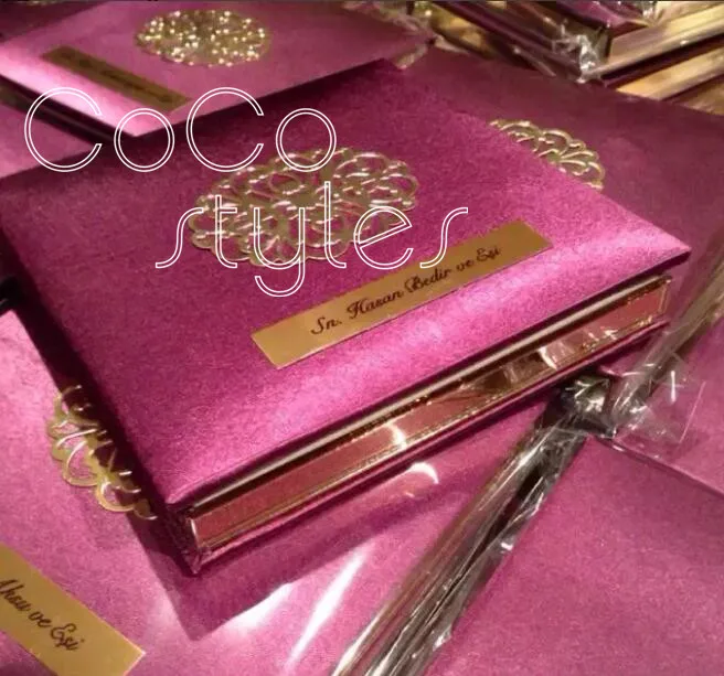  Cocostyles custom luxury 3D silk boxed invitation card with gold mirror acrylic and laser cut metal - 32864884313