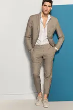 Casual Beach Custom Made Khaki Linen Suits Men Wedding Suits for Men Blazer Bridegroom Tuxedos Groom Prom 2 Piece jacket+Pants
