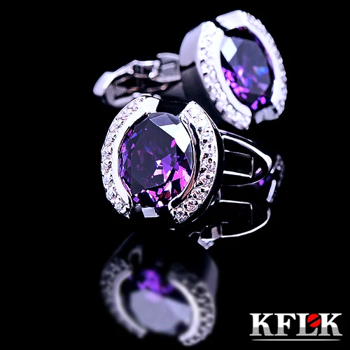 2018 KFLK Luxury Designer shirt cufflinks for mens Brand cuff buttons Purple Crystal cuff links High Quality abotoaduras Jewelry