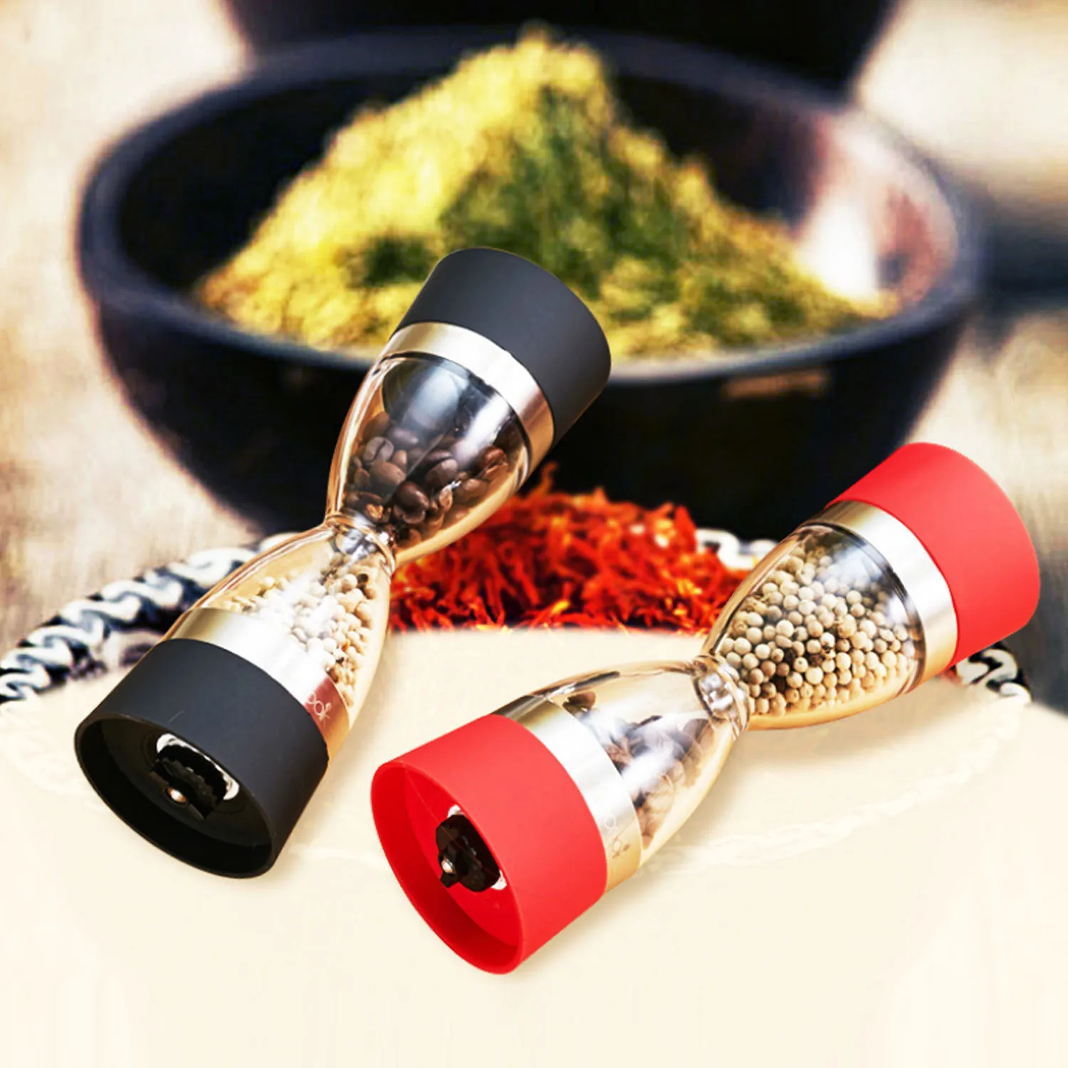 Behogar 2 in 1 Mechanism Hourglass Design Manually Operated Salt Pepper