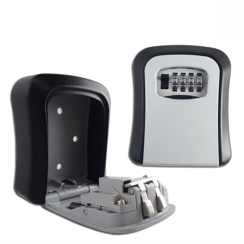 

Outdoor Security Key Storage Lock Box Curved Wall Mount Holder 4 Digit Combination Password Keys Hook Organizer Boxes WXV Sale