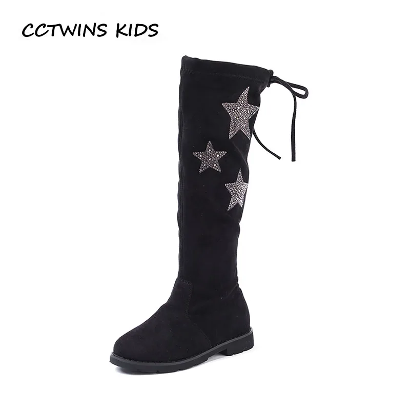 

CCTWINS KIDS 2018 Winter Children Black Over The Knee Boot Girl Genuine Leather Boot Baby Fashion Rhinestone Princess Shoe H036
