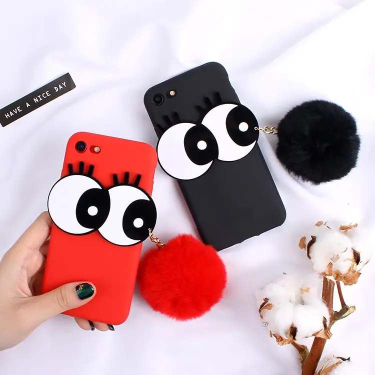 

For Huawei Honor 7C P20 Lite Plus P20 pro P9 P10 Nova Honor 9 6C 6A6X P8Lite 2017 3D Cartoon Big Eyes Cute Hair Ball Phone Case