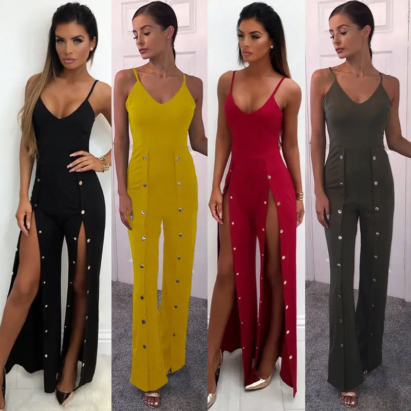 

2018 NEW Fashion One Piece Women Solid Jumpsuit Playsuit banquet Slim Sling Long section Long Pants Plus Size