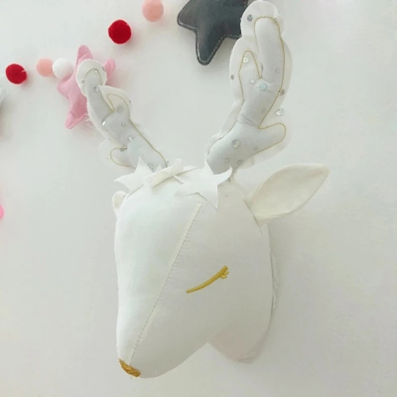 Единорог/олень мягкие игрушки 3D Животные головы настенный Декор подвесной детский настенный для детей Детская комната украшения Рождественские подарки - Цвет: white deer