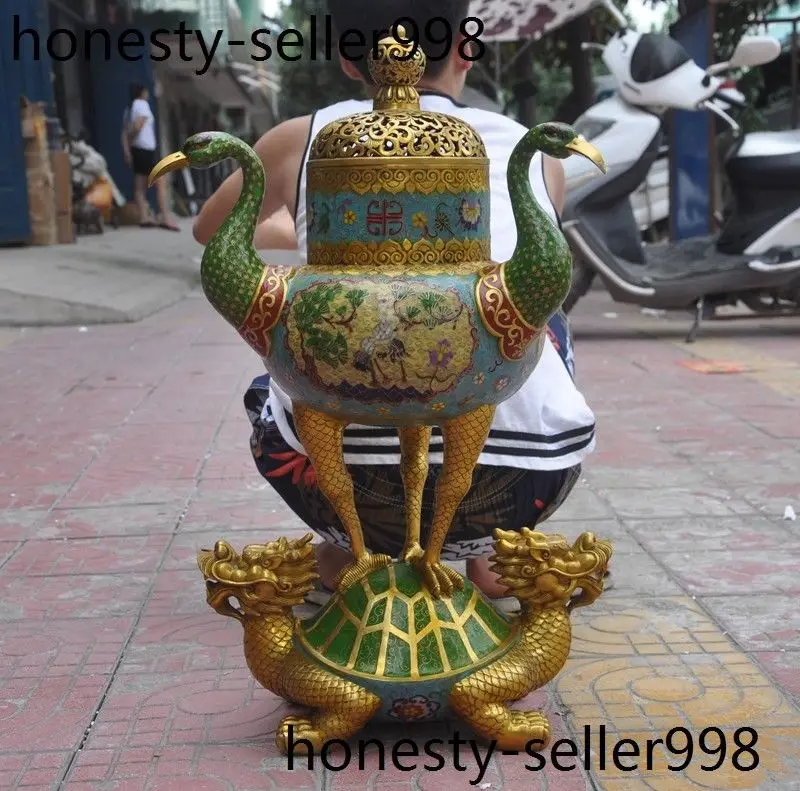 

christmas Chinese bronze Cloisonne Enamel Crane Bird dragon turtle incense burner Censer halloween