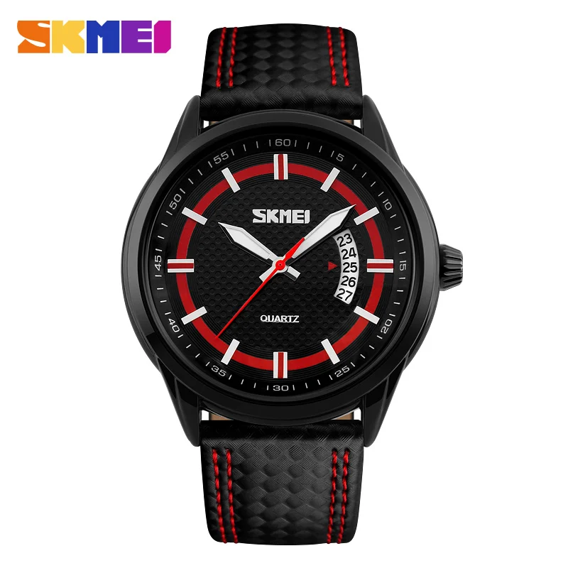 

2017 Skmei Men military sport watches Men's Quartz Hour Date Clock Man Leather Strap Waterproof Wristwatch Relogio masculino