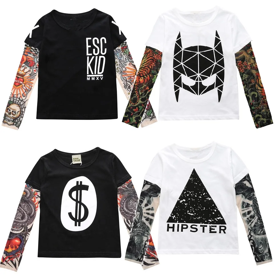 

Tattoo Sleeve Baby Boy Clothes 100% Cotton Girls Tee Shirts Hip Pop Boys T-Shirts Children Jersey Long Top 80 90 100 110 120 130