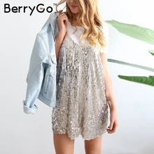 BerryGo Sexy silver sequin women dress Deep v neck sleeveless short dress Elegant evening party dresses casual summer vestidos