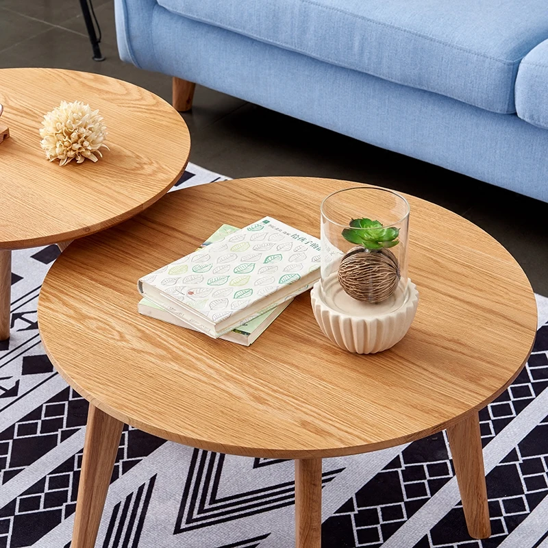 Oak solid wood round coffee table Japanese style living room round log Nordic small apartment combination round table