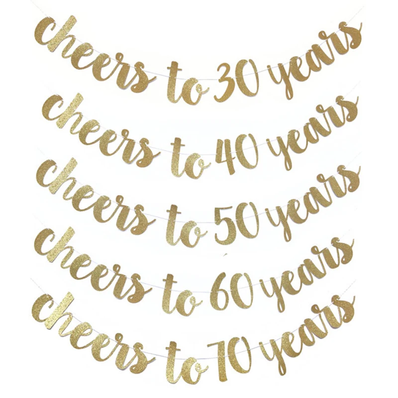 30 40 50 60th Years Birthday Decor Gold Glitter Paper Banner Garland Confetti Balloon 30th Birthday Party Decorations Adult
