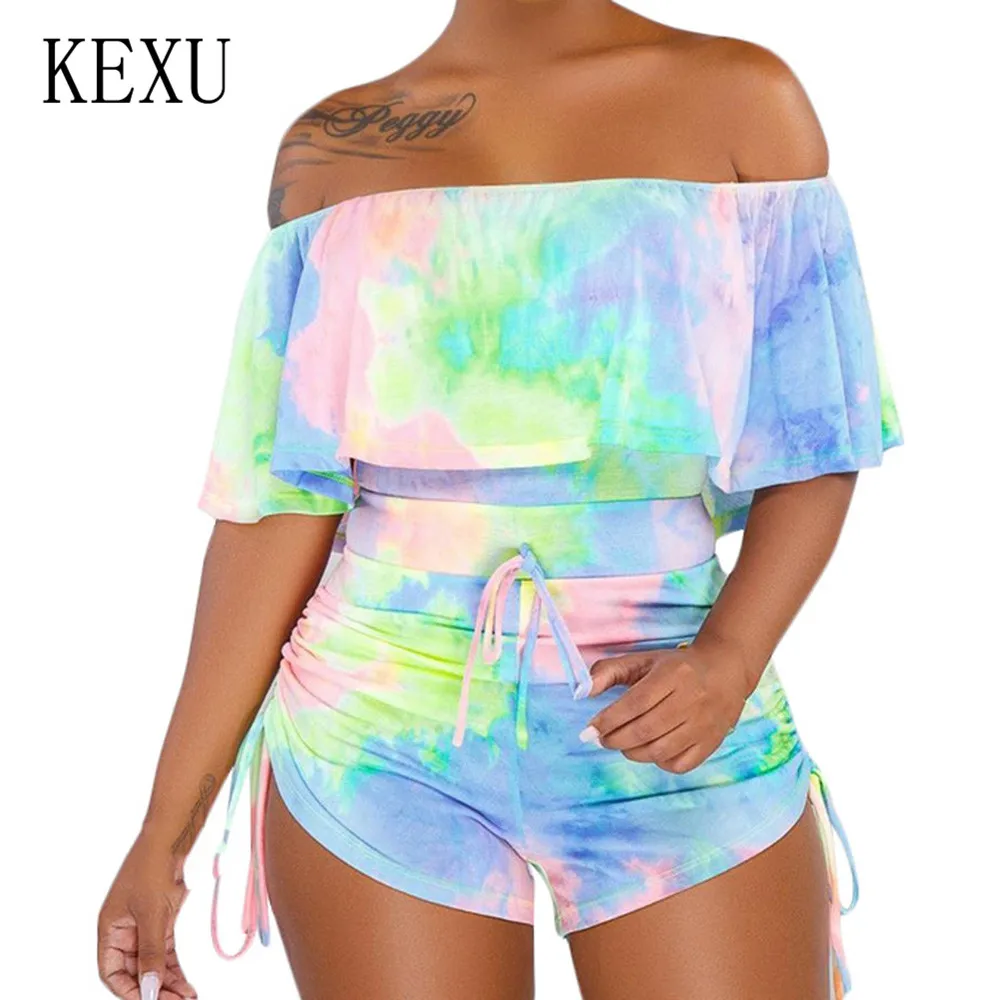 KEXU Summer Sexy Hollow Out Camouflage Printed Ruffled Shorts Straps Drawstring Pants Women Elegant Sleeveless Retro Jumpsuits KEXU Summer Sexy Hollow Out Camouflage Printed Ruffled Shorts Straps Drawstring Pants Women Elegant Sleeveless Retro Jumpsuits