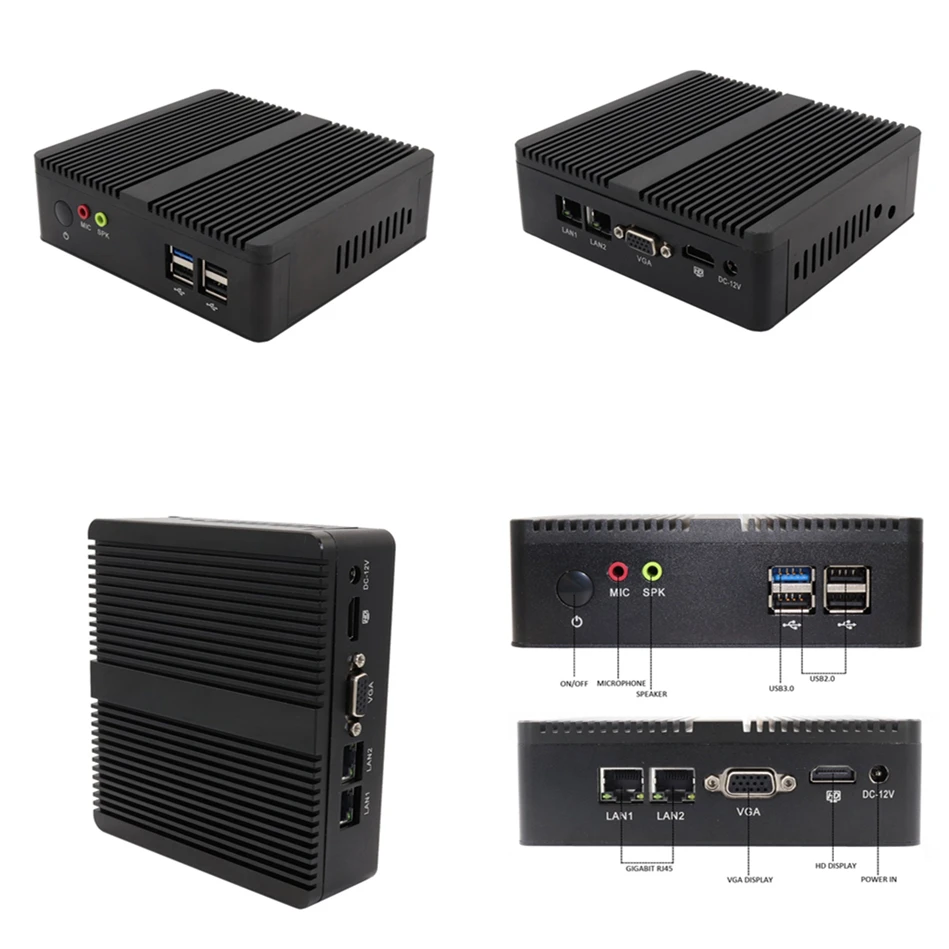 Qaud Core Pfsense безвентиляторный мини-ПК Intel N3160/J3160 J1900 Barebone Мини ПК 2* Gigabit LAN(RJ-45) dual LAN мини ПК сервер