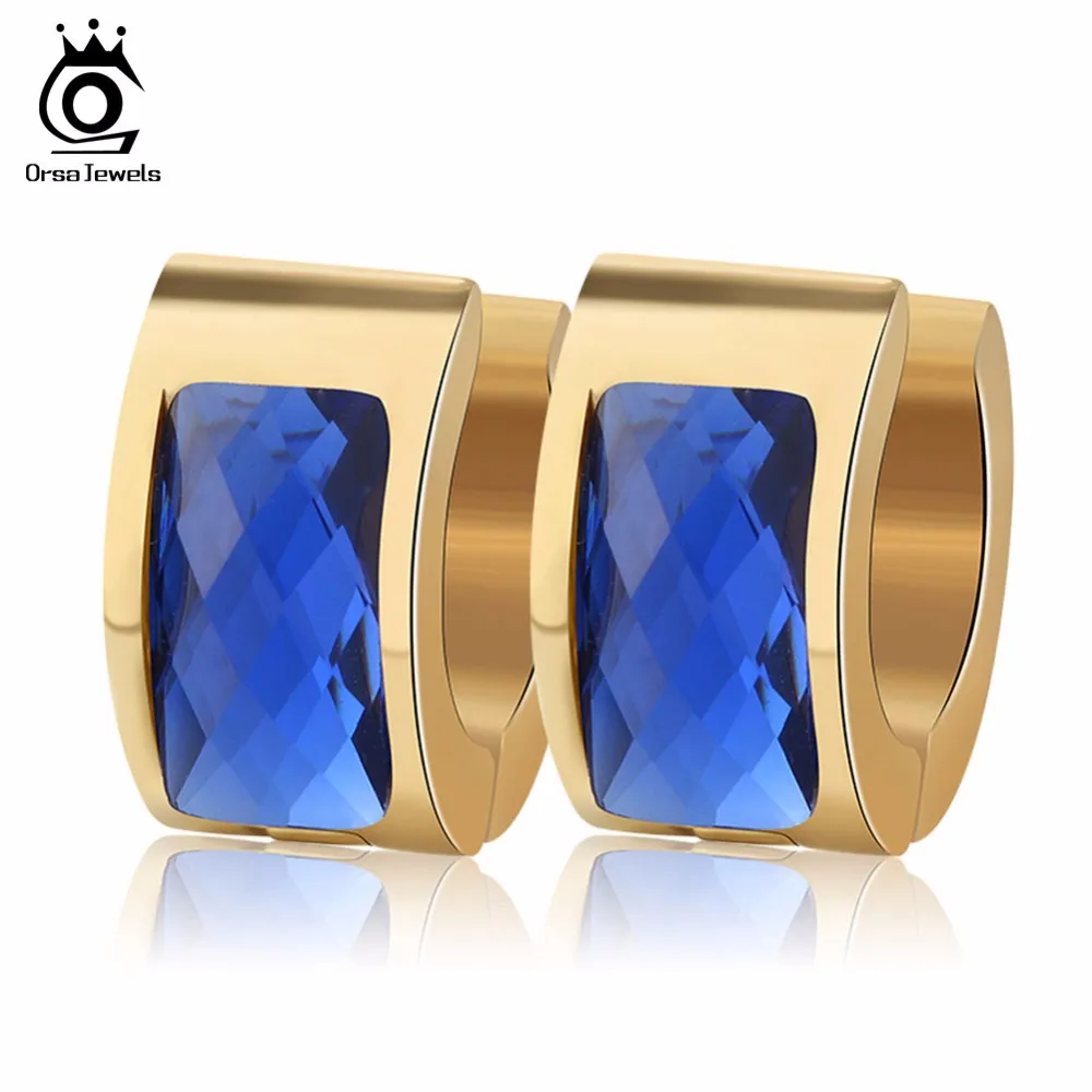 

ORSA JEWELS Gold-Color Small Hoop Earrings with Big Charm Red/Yellow/Purple/Blue Crystal Fashion Jewelry for Women GTE22