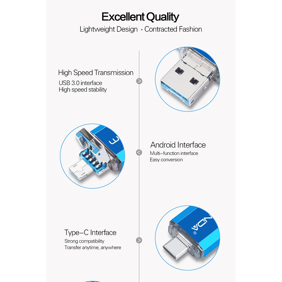 Флеш накопитель Wansenda OTG 3 в 1 USB 512 Type C и Micro 256 ГБ 128 64 32 16 флеш USB|USB флэш-накопители| |