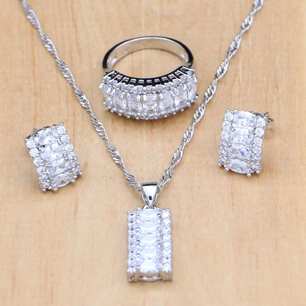 Mystic Белый Кристалл Ювелирные наборы 925 пробы серебряные ювелирные изделия для женщин серьги/кулон/ожерелье/кольцо бесплатно Boite Cadeau