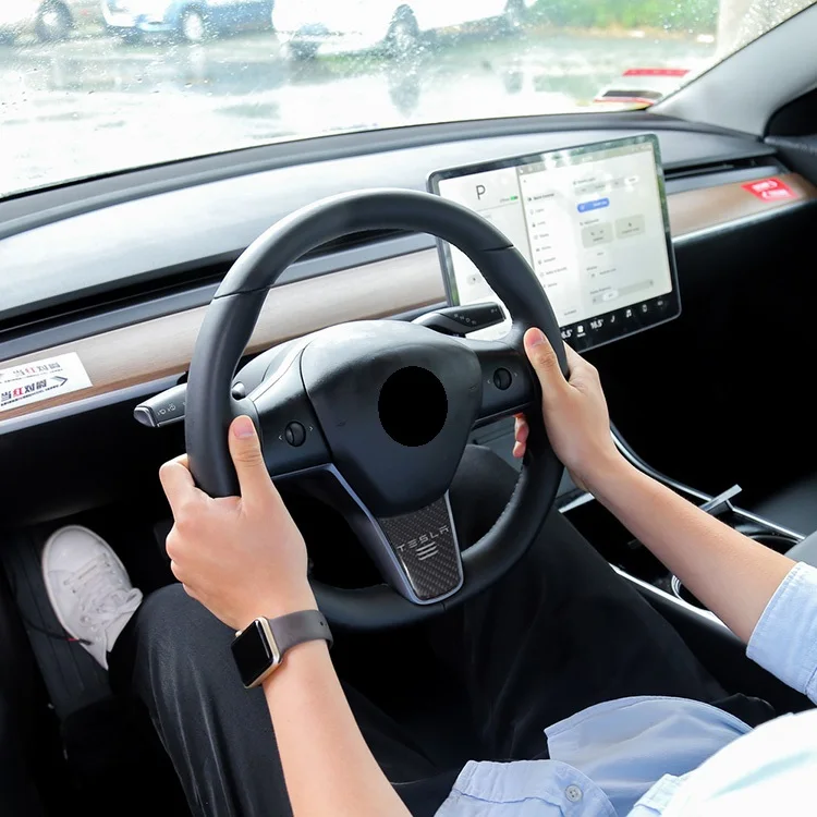 

1pc Carbon Fiber Styling Car Steering Wheel Decoration Cover Sporty modification with Logo Sticker Accessories for Tesla Model 3