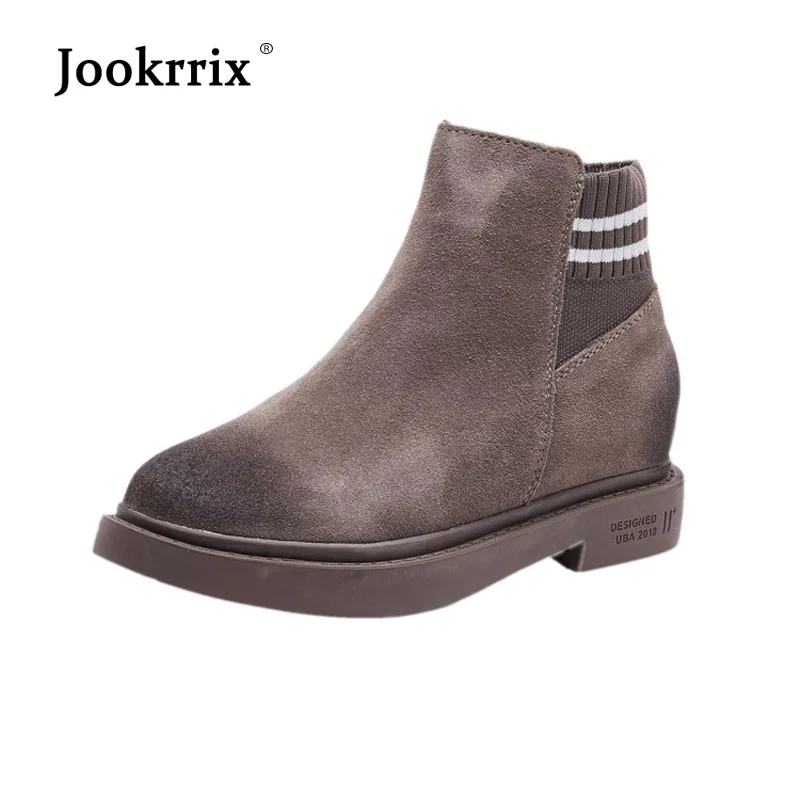 

Jookrrix New Shoes Women Fashion Brand Chelsea Boots Real Leather Lady chaussure Autumn Female footware Black Flock botas mujer