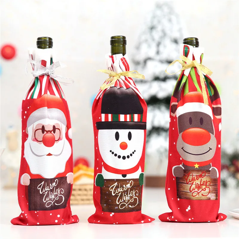 

1pc Christmas Decorations for Home Santa Claus Wine Bottle Cover Snowman Stocking Gift Holders Xmas Navidad Decor New Year