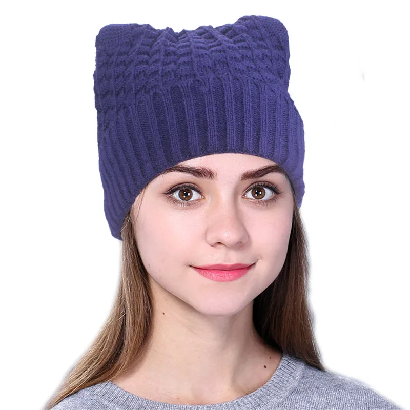 Xthree new cute polyester knitted hat cheap beanie cap with Lining warm winter hats for women outdoor pop ski caps - Цвет: Тёмно-синий