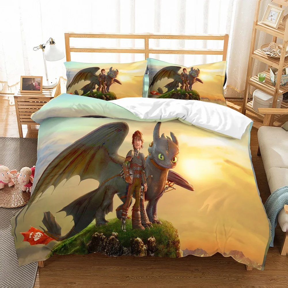 

3PCS How to Train Your Dragon Microfiber Bed Linen Set Cartoon Character Kids Bedding Set 3D Print Duvet Cover Set Pillowcase