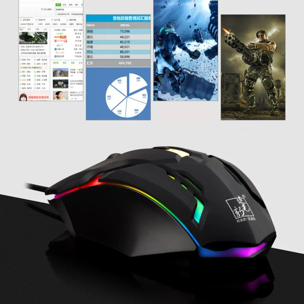 K2 800/1200/1600DPI Регулируемая Проводная игровая мышь светодиодный USB оптическая