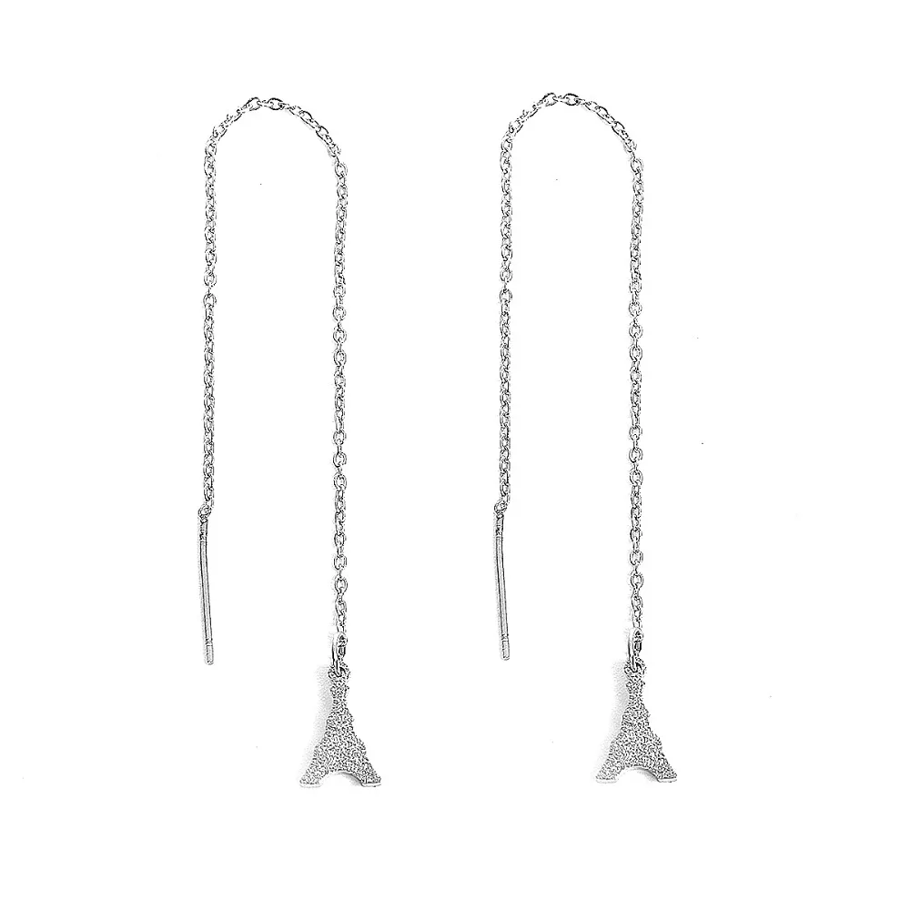 

8SEASONS Fashion 304 Stainless Steel Ear Thread Threader Earring Dull Silver Color Star Cross Eiffel Tower Sparkledust, 1 Pair