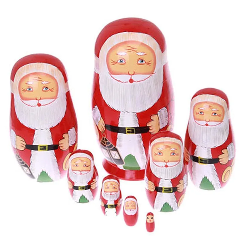 

8pcs / Set Santa Claus Russian Matryoshka Dolls Nesting Cutie Toys Wooden Handmade for Kids Girl Gifts Home Decor @Z136