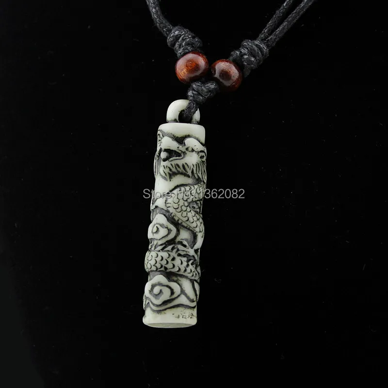 Имитация кости резьба тотемный дракон кулон мальчик Мужская Этническая ожерелье из деревянных бусин амулет подарок на удачу MN112