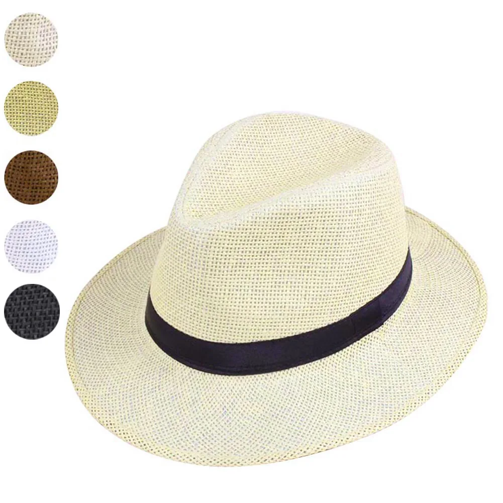 

2019 Newly Hot Men Straw Panama Hat Handmade Cowboy Cap Summer Beach Travel Sunhat SMA66
