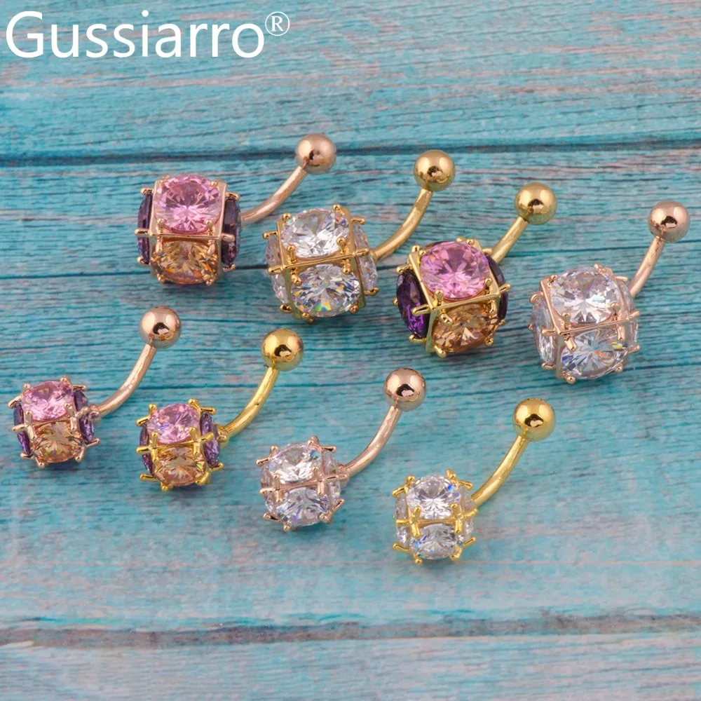 

Gussiarro 8 Color Magic Ball CZ Jewelry Gold-color Belly Button Rings Clear Cubic Zirconia Piercing Body Piercing Navel