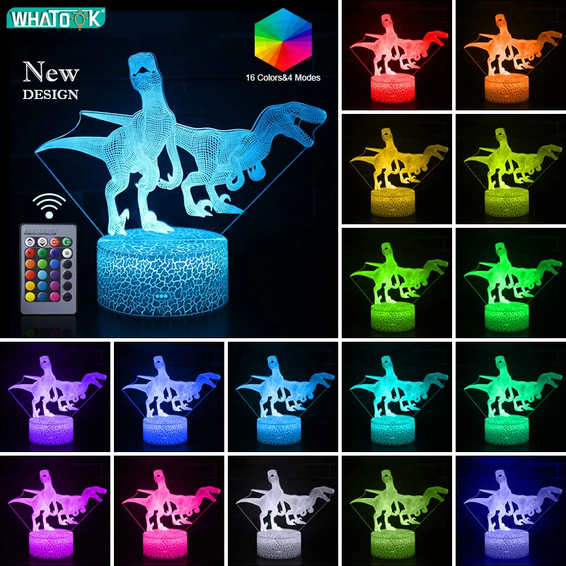 

3D Dinosaur Illusion lamp LED Night Light 16 Color Table Desk Lamp USB Decor Touch Remote Kids Holiday Christmas Party Gift Toy