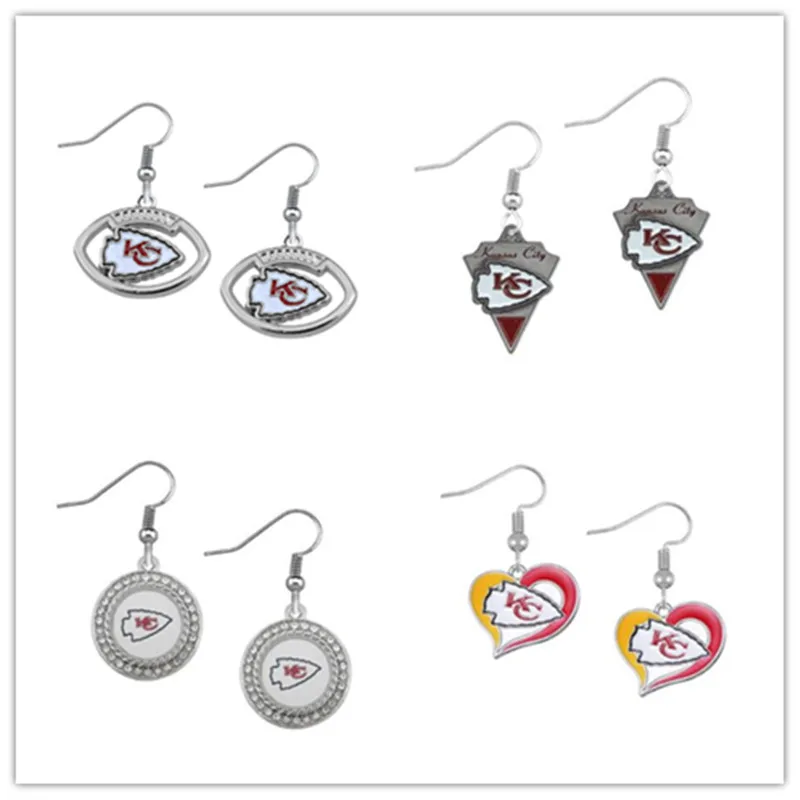 

Zinc Alloy Football Sports Hook Earrings Enamel Kansas City Charm Drop Earrings For Woman Earrings Fashion Jewelry 10pair/lot