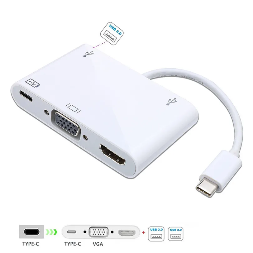 Тип C USB C 3,1 к HDMI VGA USB 3,0+ два USB 2,0 зарядный конвертер для Macbook Apr29 MotherLander