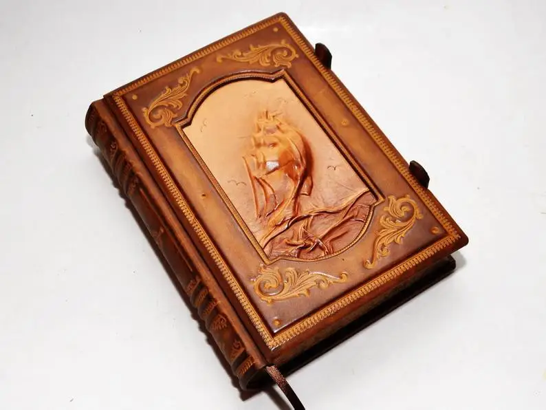 

Leather magazine sketchbook notebook diary Ship of life traveler diary blank notebook diary victorian journal 10x6.5inch