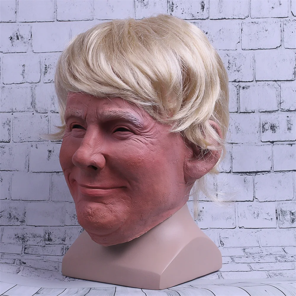 Realistic Trump Mask Putin Mask Presidential Costume Adults Halloween Deluxe Latex Full Head Donald Trump Mask with Hair (4)