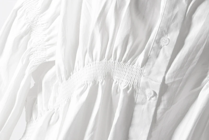 TWOTWINSTYLE, белое необычное Повседневное платье-рубашка, женское платье со стоячим воротником, рукавом-фонариком и рюшами, мини-летние платья для женщин,, корейский стиль