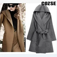 2014 New Autumn And Winter Model Slim Stable Lengthy Belt Girls Trench Woolen Hooded Coats D3138