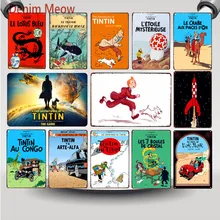 Tintin Catoon Movie Tin Sign Metal Plate Vintage Wall Art Poster Iron Painting Bar Coffee Kids Room Wall Craft Home Decor WY66