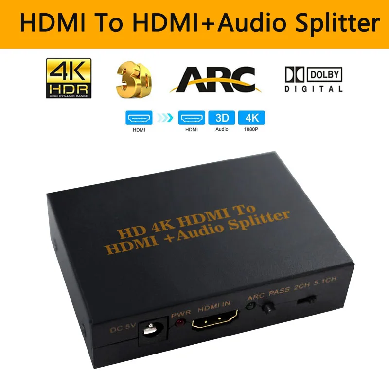 

4K HDMI to HDMI Audio Splitter HDMI To Audio Extractor TOSLINK Optical SPDIF + L/R Converter Adapter