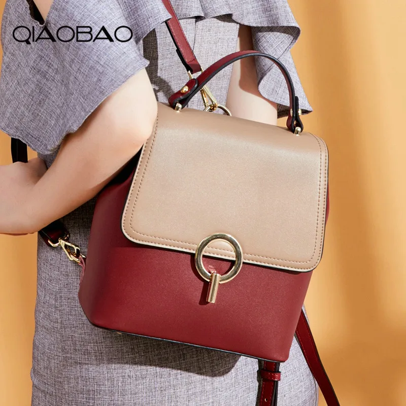 

QIAOBAO Ladies Cowhide Leather Backpack Fashion Women Travel Backpacks Luxury Sac A Dos School Backpacks for Girls Mochilas