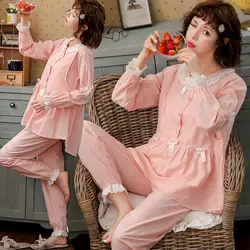 Милая Пижама для беременных комплект из 2 предметов, кружевные лоскутные рубашки для кормящих + регулируемые штаны для живота, одежда