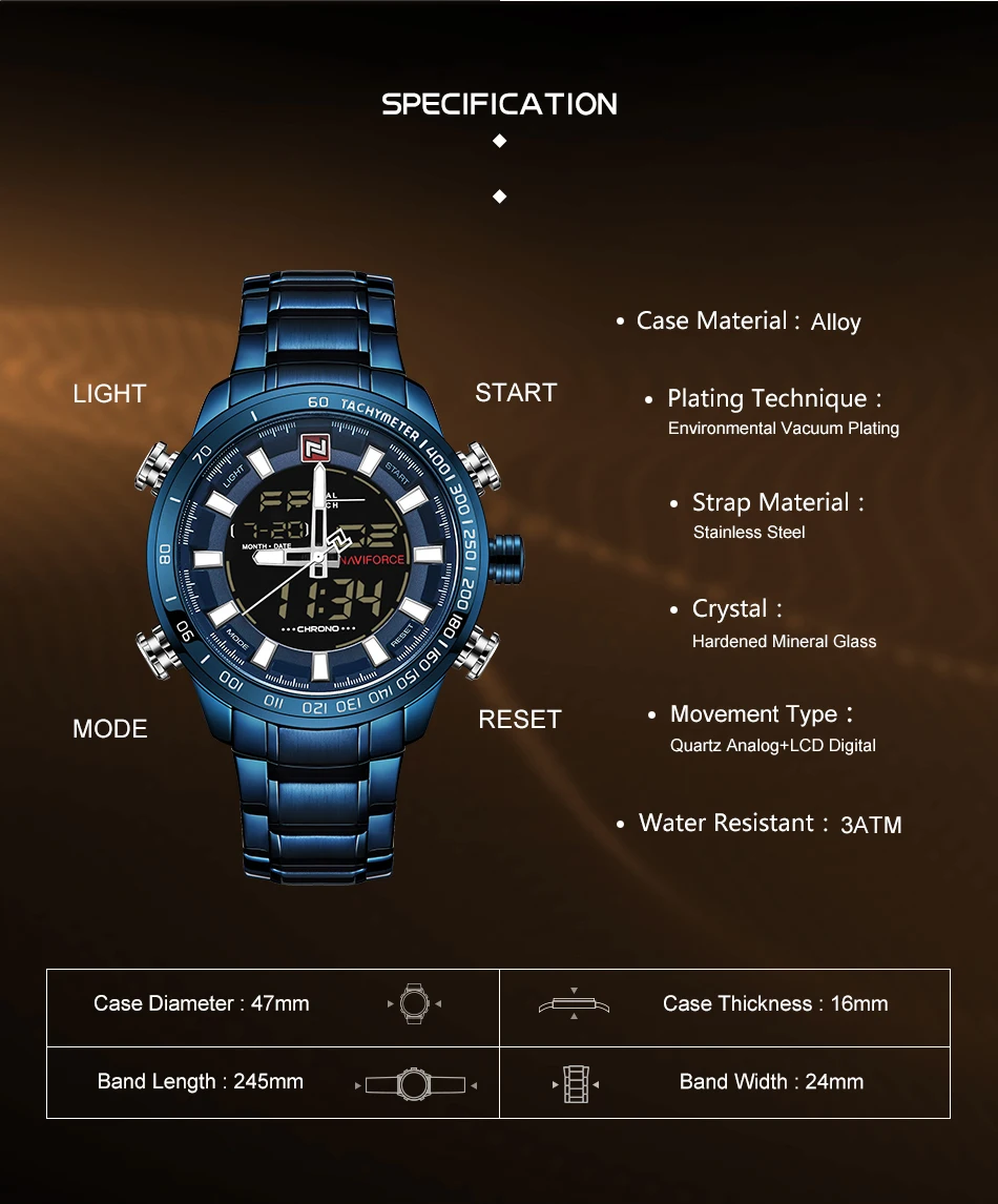 NAVIFORCE часы Мужские лучший бренд класса люкс цифровые аналоговые спортивные наручные часы военные из нержавеющей стали мужские часы Relogio Masculino 9093
