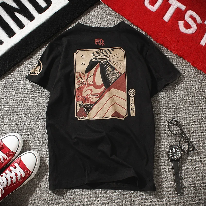 

Summer Men Fashion Harajuku Large Size Samurai printing Japanese print fun short-sleeved T-shirt Tops TEES