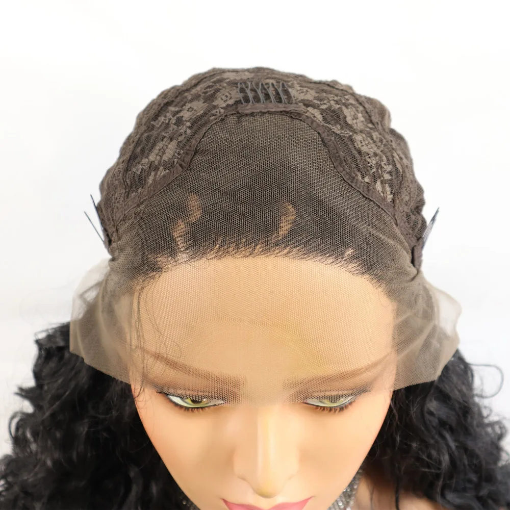 Marquesha свободный кудрявый черный синтетический парик фронта шнурка термостойкие волокна Замена парик с волосами младенца для женщин