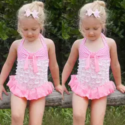 Одежда для малышей девочек Swimmable точка бикини платье комплект со штанами и футболкой купальник